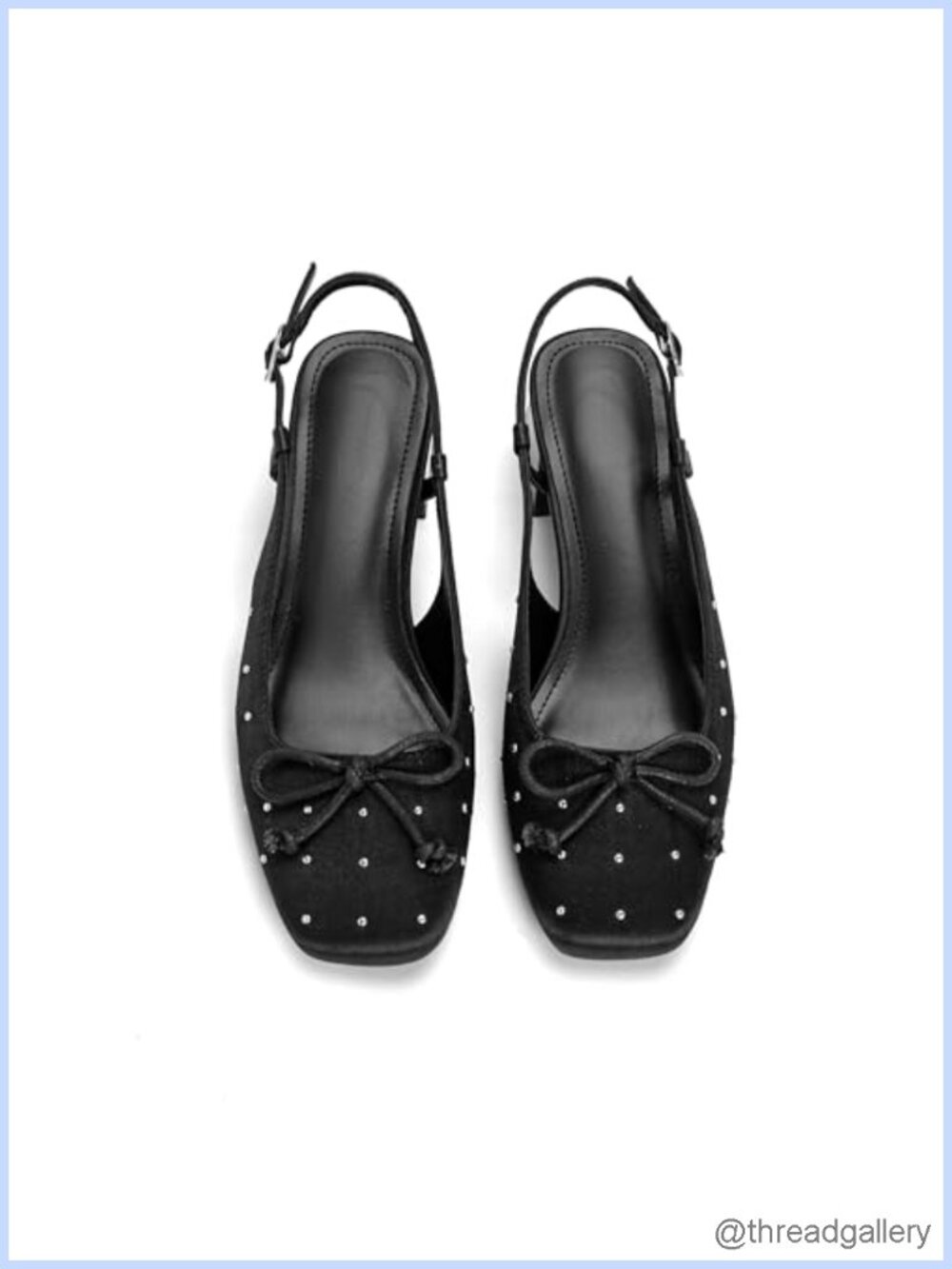 Satin Slingback Ballet Pumps Studded 2 Inch Block Heels